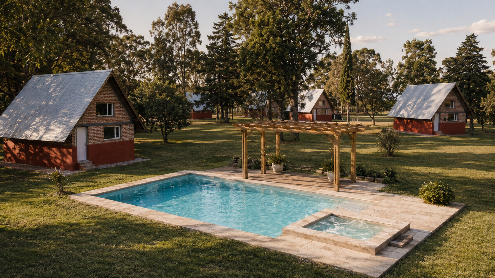 Proyecto de piscina, spa y pérgola en el parque de Tierra Bendita